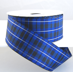 Wired Black, Blue and White Plaid Ribbon