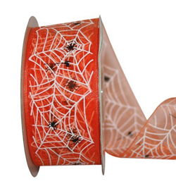 Wired Sheer Orange Halloween Spider Ribbon