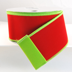 Wired Red and Lime Green Velvet Ribbon