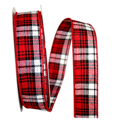 Wired Red, Black and White Plaid Christmas Ribbon