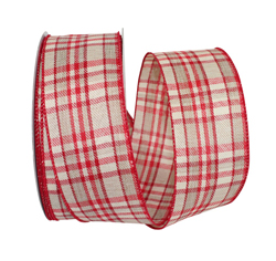 Wired Red and Tan Plaid Christmas Ribbon