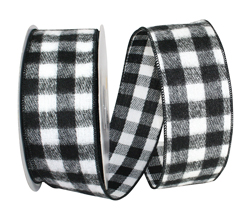 Wired Black and White Flannel Checked Ribbon