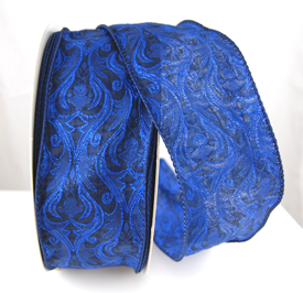 Wired Royal Blue Swirl Chrsitmas Ribbon