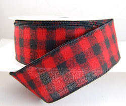 Ribbon Traditions Small Check Gingham Plaid Wired Ribbon 2 1/2 by 25 Yards  - Red