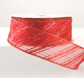 Red White Silver - Diagonal Line Satin Ribbon - ( 1-1/2 inch | 10 Yards )