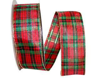 Green and White Plaid Wired Christmas Ribbon R3771809 NEW Raz 4" Red 