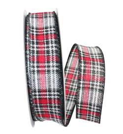 Red, White and Black Plaid Christmas Ribbon