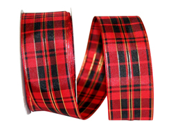 Wired Red and Black Plaid Christmas Ribbon